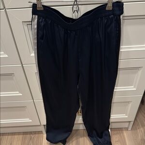 Zara Navy Blue Satin Track Pants with White Stripes